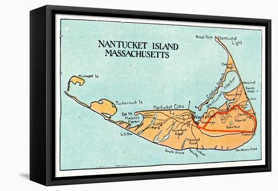 Nantucket, Massachusetts - Map of the Island-Lantern Press-Framed Stretched Canvas