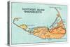 Nantucket, Massachusetts - Map of the Island-Lantern Press-Stretched Canvas