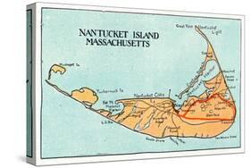 Nantucket, Massachusetts - Map of the Island-Lantern Press-Stretched Canvas