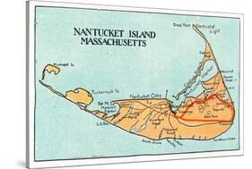 Nantucket, Massachusetts - Map of the Island-Lantern Press-Stretched Canvas