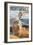 Nantucket, Massachusetts - Pinup Girl Sailing-Lantern Press-Framed Art Print