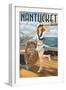 Nantucket, Massachusetts - Pinup Girl Sailing-Lantern Press-Framed Art Print