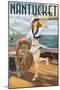 Nantucket, Massachusetts - Pinup Girl Sailing-Lantern Press-Mounted Art Print