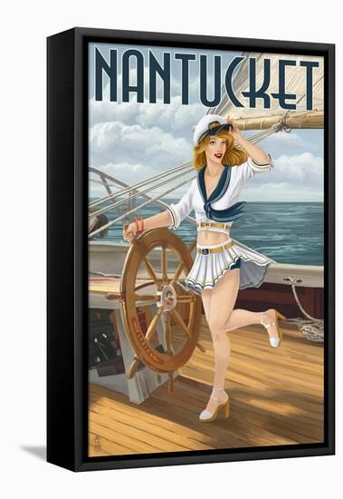 Nantucket, Massachusetts - Pinup Girl Sailing-Lantern Press-Framed Stretched Canvas