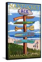 Nantucket, Massachusetts - Sign Destinations-Lantern Press-Framed Stretched Canvas