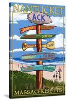 Nantucket, Massachusetts - Sign Destinations-Lantern Press-Stretched Canvas