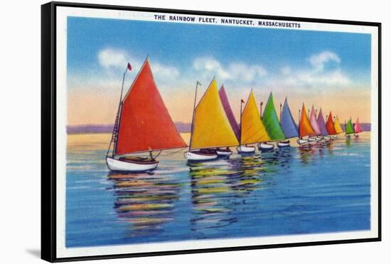 Nantucket, Massachusetts - View of the Rainbow Sailboat Fleet-Lantern Press-Framed Stretched Canvas