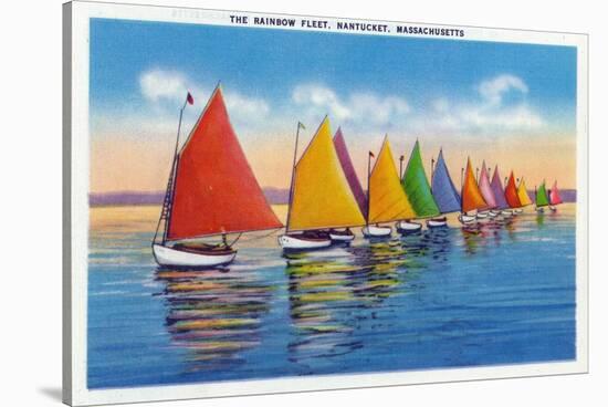 Nantucket, Massachusetts - View of the Rainbow Sailboat Fleet-Lantern Press-Stretched Canvas