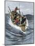 Nantucket Sleigh-Ride in Which a Longboat Is Pulled by a Harpoon Line Lodged in a Whale-null-Mounted Giclee Print