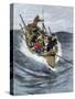 Nantucket Sleigh-Ride in Which a Longboat Is Pulled by a Harpoon Line Lodged in a Whale-null-Stretched Canvas