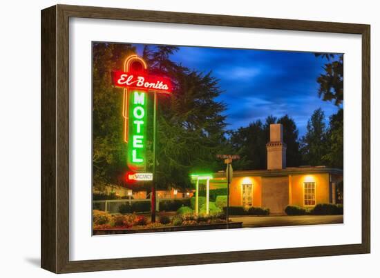 Napa Valley Motel Neon Sign-George Oze-Framed Photographic Print