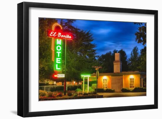 Napa Valley Motel Neon Sign-George Oze-Framed Photographic Print