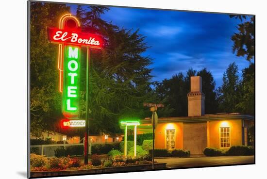 Napa Valley Motel Neon Sign-George Oze-Mounted Photographic Print