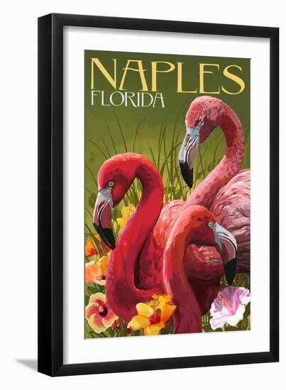 Naples, Florida - Flamingos-Lantern Press-Framed Art Print