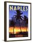 Naples, Florida - Palms and Sunset-Lantern Press-Framed Art Print