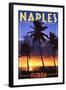 Naples, Florida - Palms and Sunset-Lantern Press-Framed Art Print