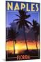 Naples, Florida - Palms and Sunset-Lantern Press-Mounted Art Print