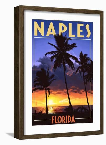 Naples, Florida - Palms and Sunset-Lantern Press-Framed Art Print