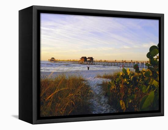 Naples, Florida, USA. Sunset at the Beach and Pier-Fraser Hall-Framed Stretched Canvas