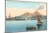 Naples Harbor with Smoking Vesuvius-null-Mounted Art Print