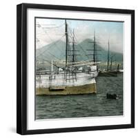 Naples (Italy), the Port and Vesuvius-Leon, Levy et Fils-Framed Photographic Print