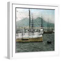 Naples (Italy), the Port and Vesuvius-Leon, Levy et Fils-Framed Photographic Print