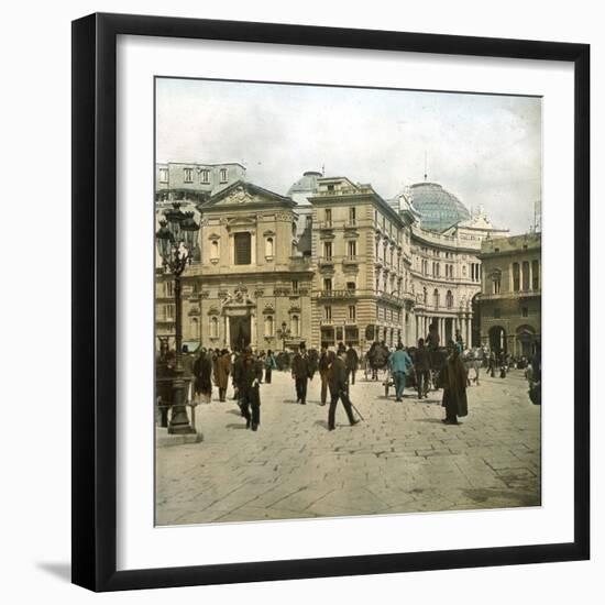 Naples (Italy), the Square and Saint Ferdinand's Church-Leon, Levy et Fils-Framed Photographic Print