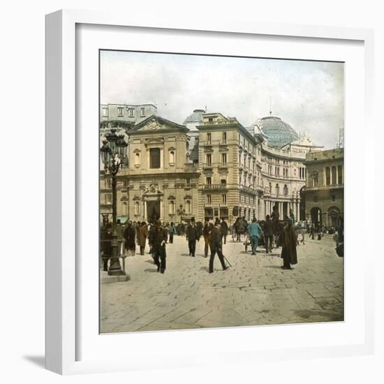 Naples (Italy), the Square and Saint Ferdinand's Church-Leon, Levy et Fils-Framed Photographic Print