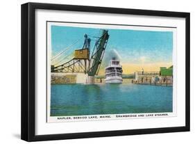 Naples, Maine, View of Sebago Lake, Drawbridge, and a Steamer-Lantern Press-Framed Art Print