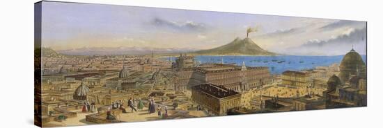 Naples, Panoramic View with Piazza Del Plebiscito in Foreground-null-Stretched Canvas