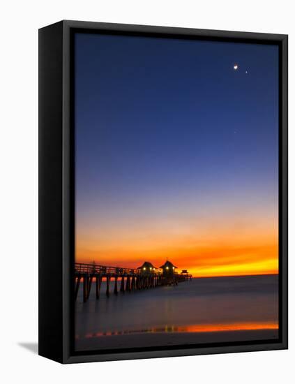 Naples Pier at Sunset with Crescent Moon, Jupiter and Venus-Frances Gallogly-Framed Stretched Canvas
