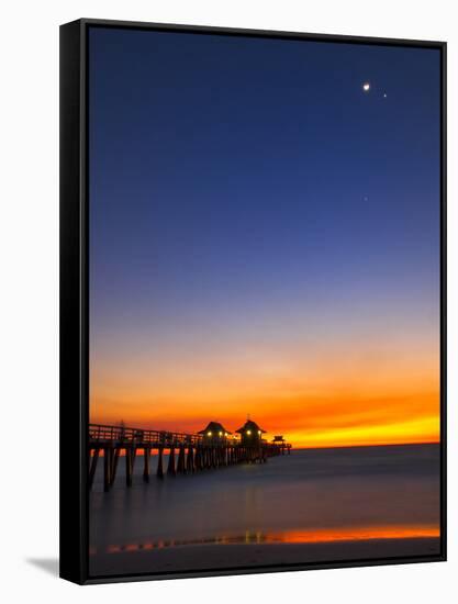 Naples Pier at Sunset with Crescent Moon, Jupiter and Venus-Frances Gallogly-Framed Stretched Canvas