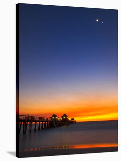 Naples Pier at Sunset with Crescent Moon, Jupiter and Venus-Frances Gallogly-Stretched Canvas