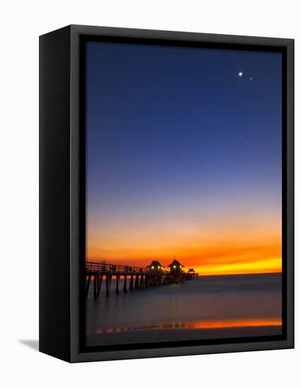 Naples Pier at Sunset with Crescent Moon, Jupiter and Venus-Frances Gallogly-Framed Stretched Canvas