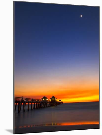 Naples Pier at Sunset with Crescent Moon, Jupiter and Venus-Frances Gallogly-Mounted Photographic Print