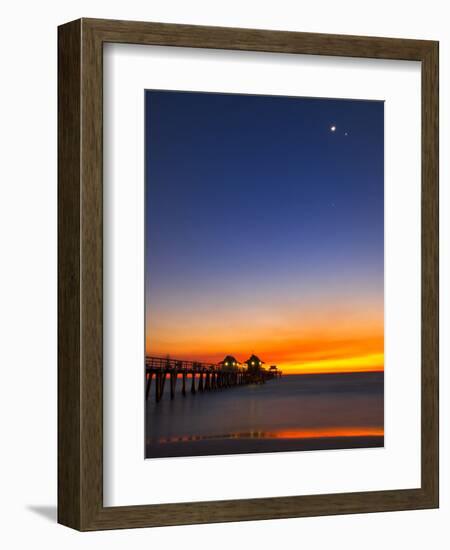 Naples Pier at Sunset with Crescent Moon, Jupiter and Venus-Frances Gallogly-Framed Photographic Print