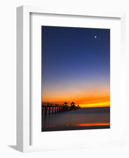 Naples Pier at Sunset with Crescent Moon, Jupiter and Venus-Frances Gallogly-Framed Photographic Print