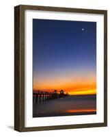 Naples Pier at Sunset with Crescent Moon, Jupiter and Venus-Frances Gallogly-Framed Photographic Print