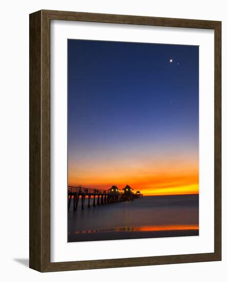 Naples Pier at Sunset with Crescent Moon, Jupiter and Venus-Frances Gallogly-Framed Photographic Print