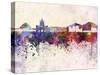 Naples Skyline in Watercolor Background-paulrommer-Stretched Canvas