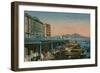 Naples - View of the Grand Hotel Santa Lucia and Mount Vesuvius. Postcard Sent in 1913-Italian Photographer-Framed Giclee Print