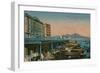 Naples - View of the Grand Hotel Santa Lucia and Mount Vesuvius. Postcard Sent in 1913-Italian Photographer-Framed Giclee Print