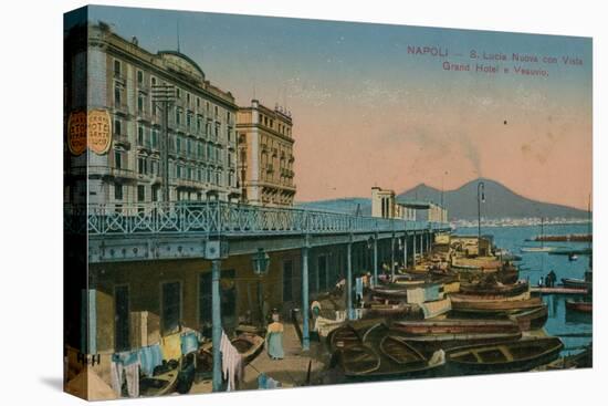 Naples - View of the Grand Hotel Santa Lucia and Mount Vesuvius. Postcard Sent in 1913-Italian Photographer-Stretched Canvas