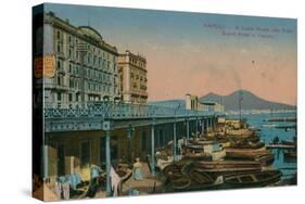 Naples - View of the Grand Hotel Santa Lucia and Mount Vesuvius. Postcard Sent in 1913-Italian Photographer-Stretched Canvas