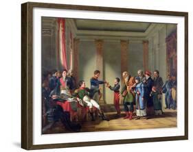 Napoleon Bonaparte (1769-1821) Giving a Pension of a Hundred Napoleons to the Pole-Jean-Charles Tardieu-Framed Giclee Print