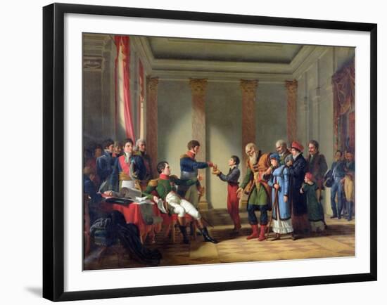 Napoleon Bonaparte (1769-1821) Giving a Pension of a Hundred Napoleons to the Pole-Jean-Charles Tardieu-Framed Giclee Print