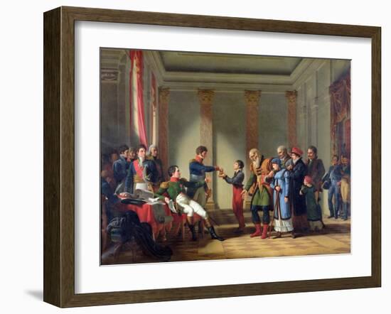 Napoleon Bonaparte (1769-1821) Giving a Pension of a Hundred Napoleons to the Pole-Jean-Charles Tardieu-Framed Giclee Print