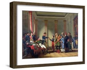 Napoleon Bonaparte (1769-1821) Giving a Pension of a Hundred Napoleons to the Pole-Jean-Charles Tardieu-Framed Giclee Print