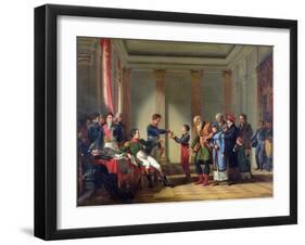 Napoleon Bonaparte (1769-1821) Giving a Pension of a Hundred Napoleons to the Pole-Jean-Charles Tardieu-Framed Giclee Print