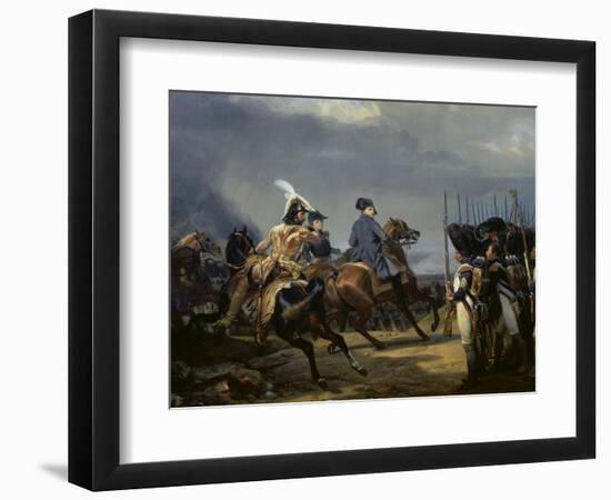 Napoleon Bonaparte on Horseback in the Battle of Iena, 14 October 1808, 1836-Emile Jean Horace Vernet-Framed Premium Giclee Print